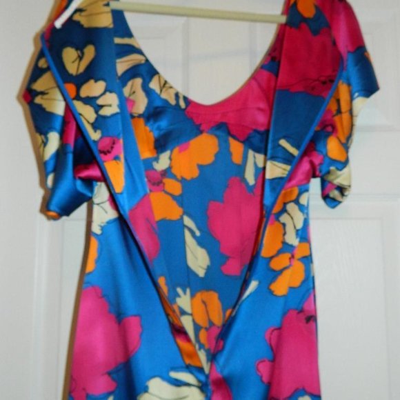 Susana Monaco Multi-Color Print Silk Dress, Kimono Sleeves Size 8 EUC - Picture 9 of 12
